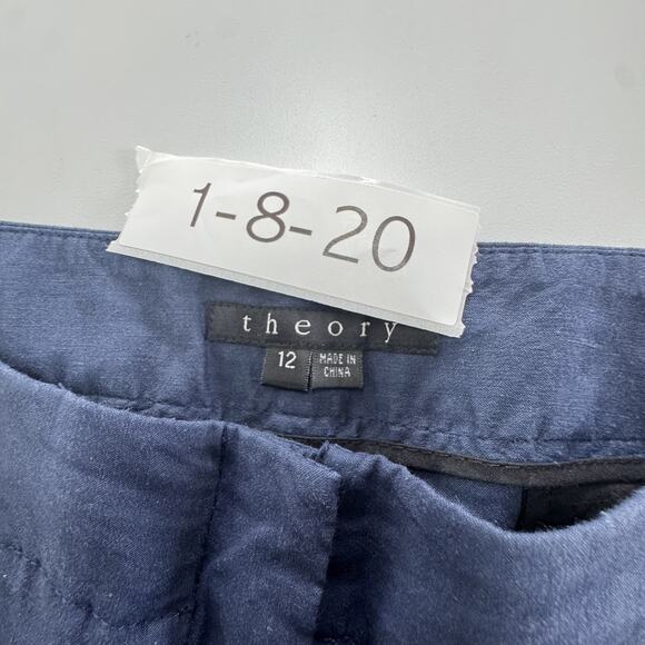 Theory Pants Womens 12 Navy Blue Linen Blend Wide Leg Stretch Dress Trousers - Picture 3 of 8
